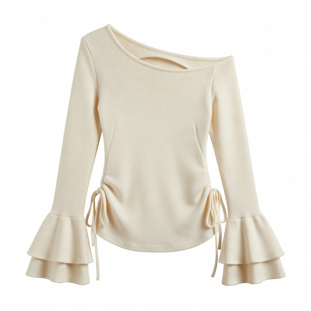 Asymmetric Off-Shoulder Long Sleeve Top