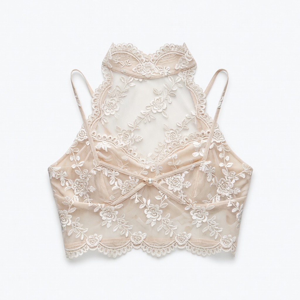 Beige Floral Lace Crop Top