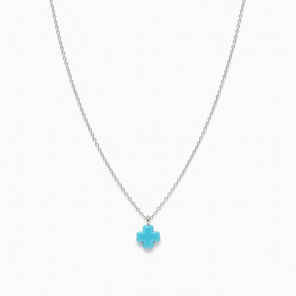 Collier pendentif trèfle bleu