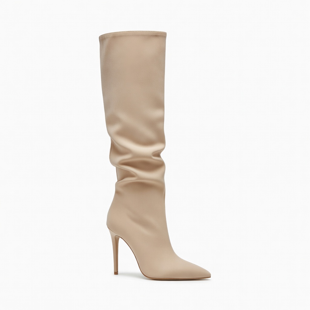Beige Knee-High Stiletto Boots