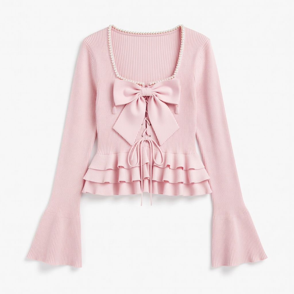 Blusa Rosa Canalada com Laço