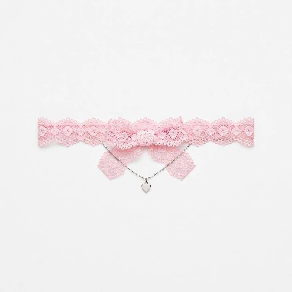 Colar choker de renda rosa
