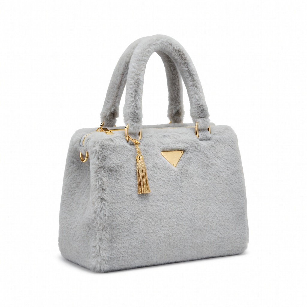 Gray Fuzzy Handbag
