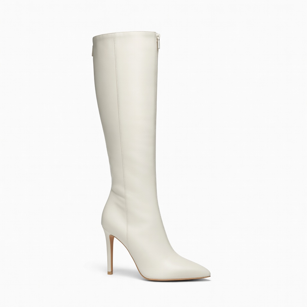 Ivory White Knee-High Stiletto Boots