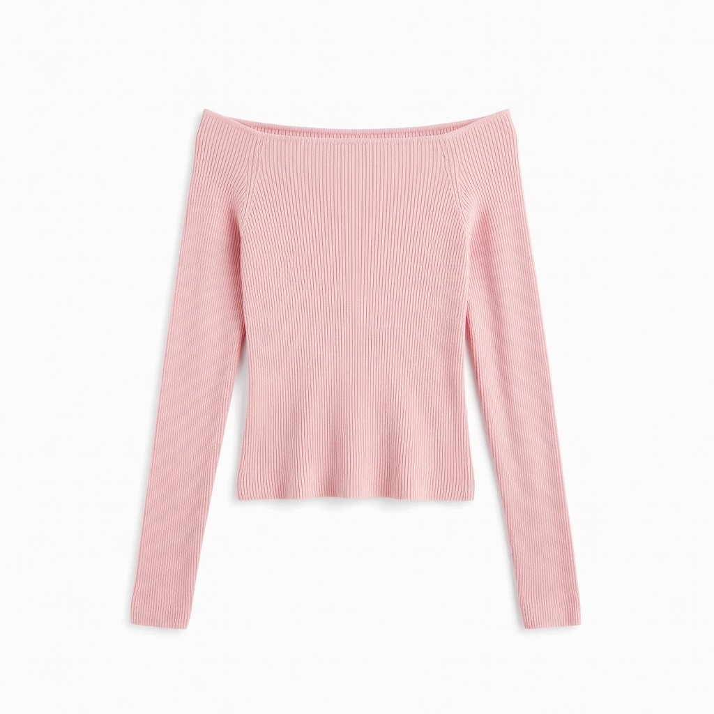 Pink Off-Shoulder Ribbed Knit Top