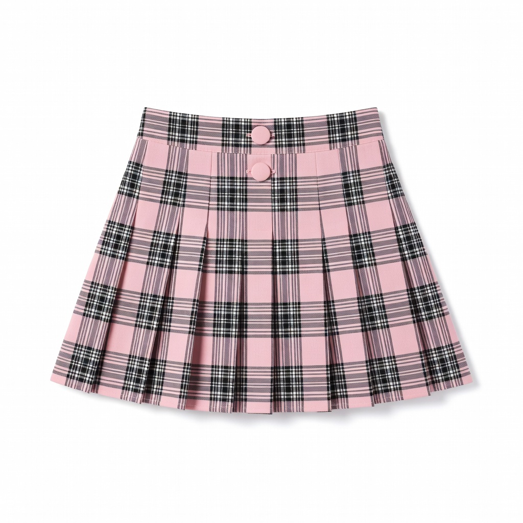 Pink Plaid Pleated Mini Skirt
