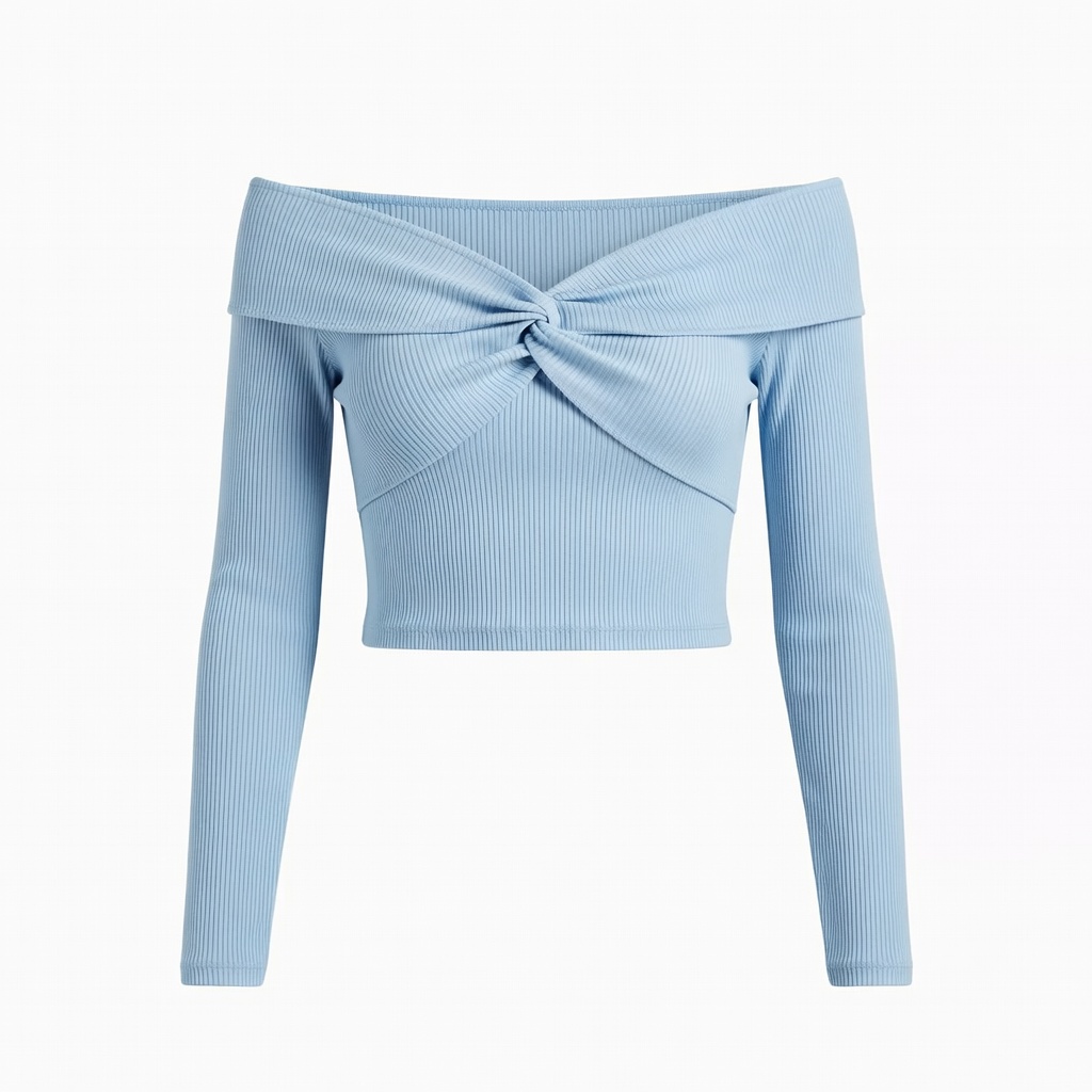 Light Blue Off-Shoulder Crop Top