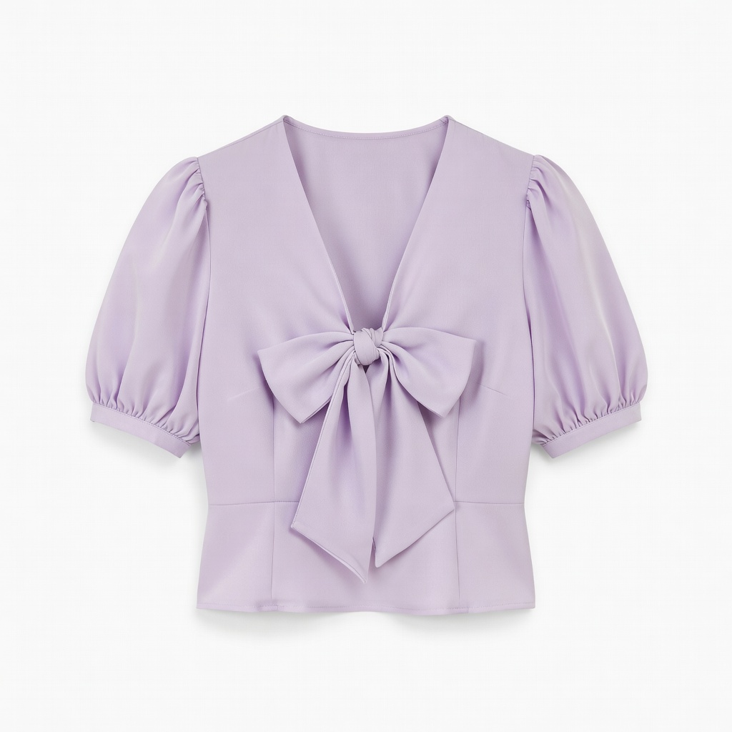 Lavender Puff Sleeve Bow Blouse