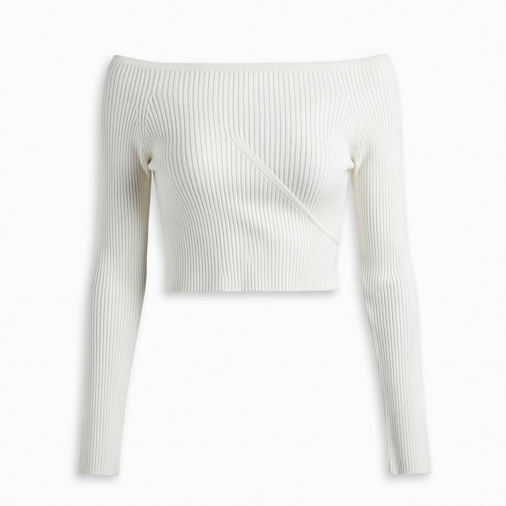 White Off-Shoulder Ribbed Knit Top