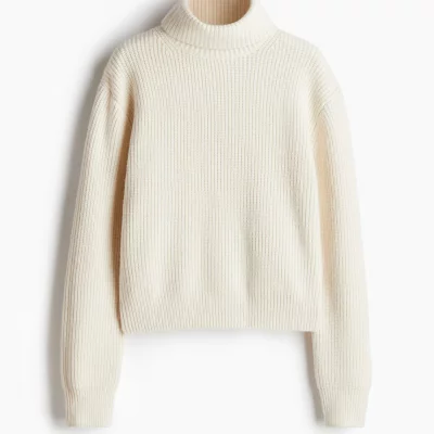 Cream Cropped Turtleneck Sweater