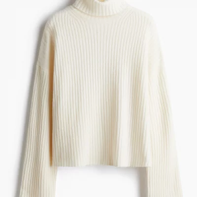 Cream Cropped Turtleneck Sweater