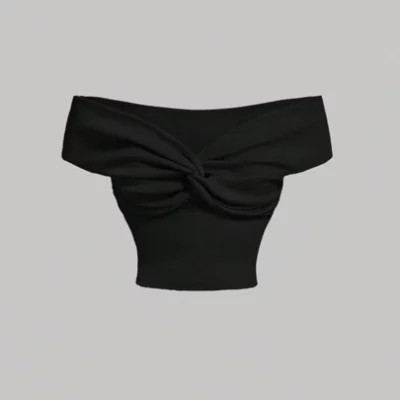Schwarzes schulterfreies Crop-Top