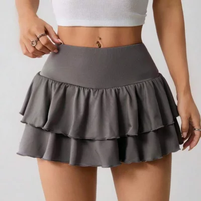 Gray Tiered Ruffle Mini Skirt