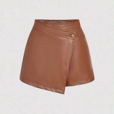 Brown Leather Mini Skirt with Belt