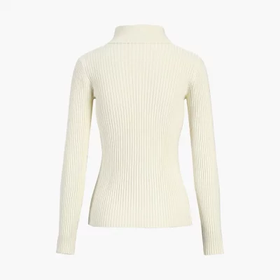 Cream Ribbed Turtleneck Sweater