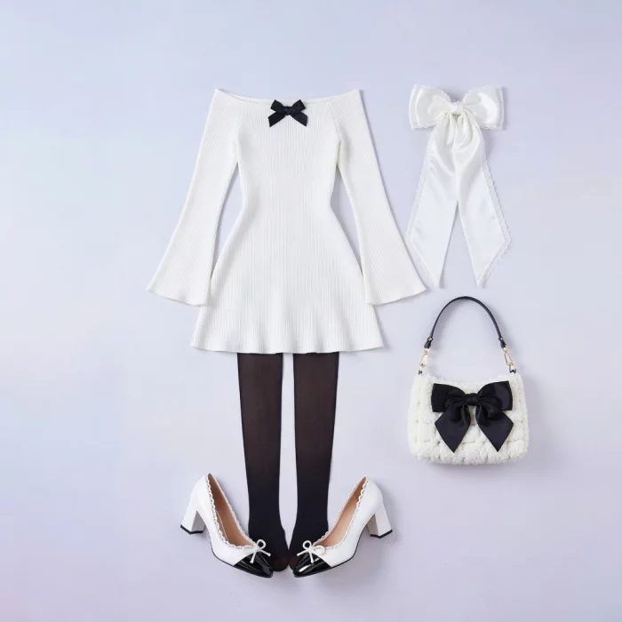 Ensemble coquette abito mini costolato bianco 90