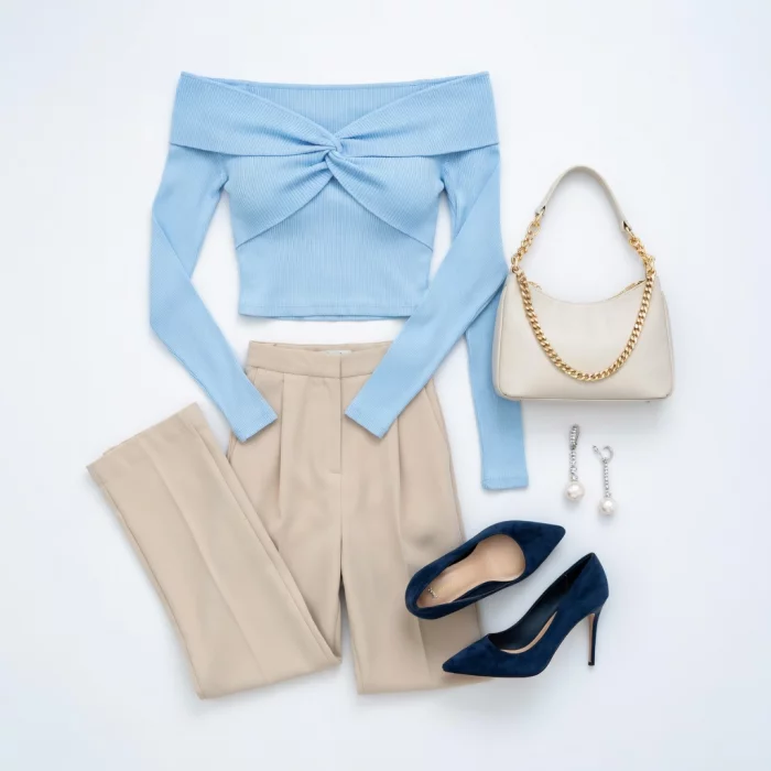 Quiet Luxury Blue Crop Top Ensemble