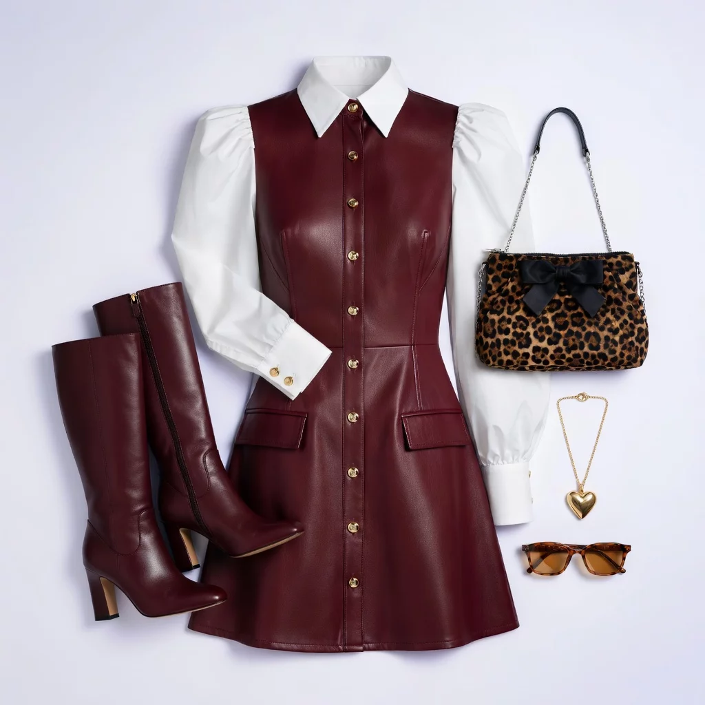 Look de vestido mini bicolor con mangas abullonadas