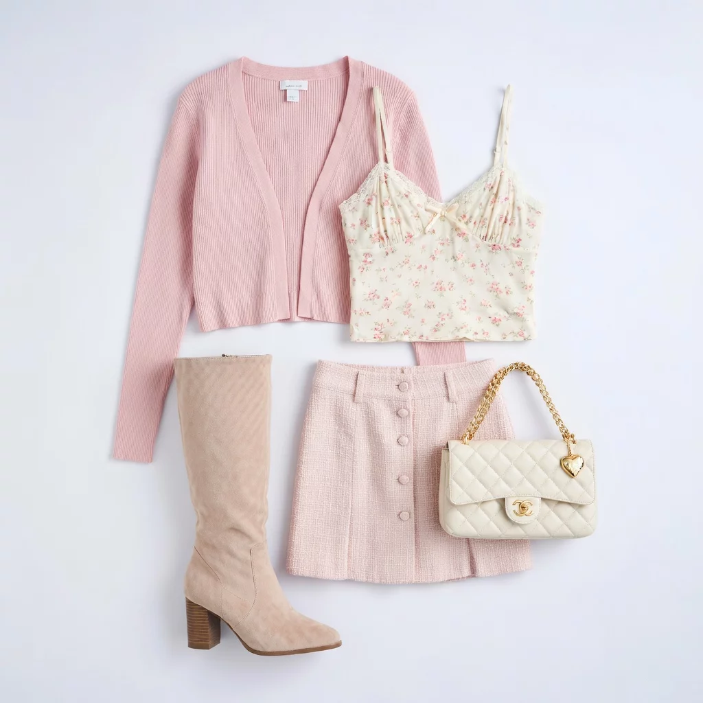 Look coquette rosa de tweed con capas