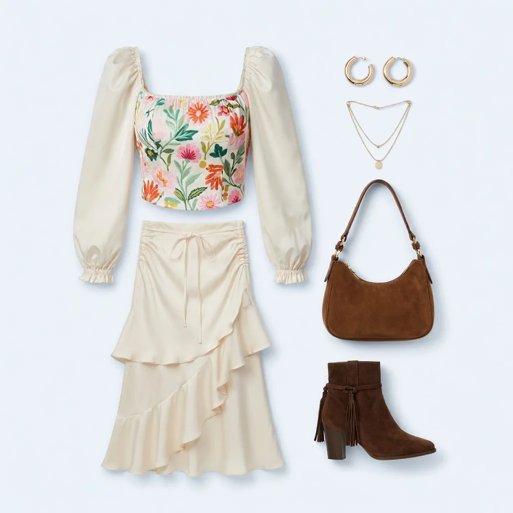 Ruffled Romance: Floral Puff Sleeve & Tiered Skirt Dream