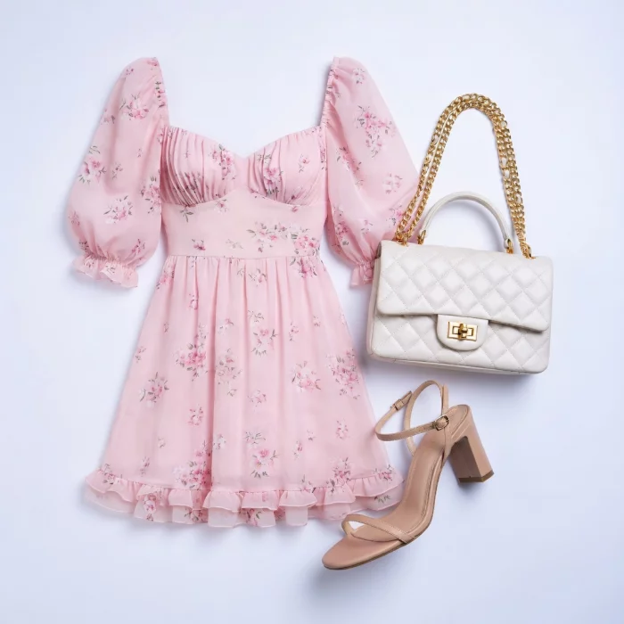 Romantic Pastel Floral Mini Dress Outfit