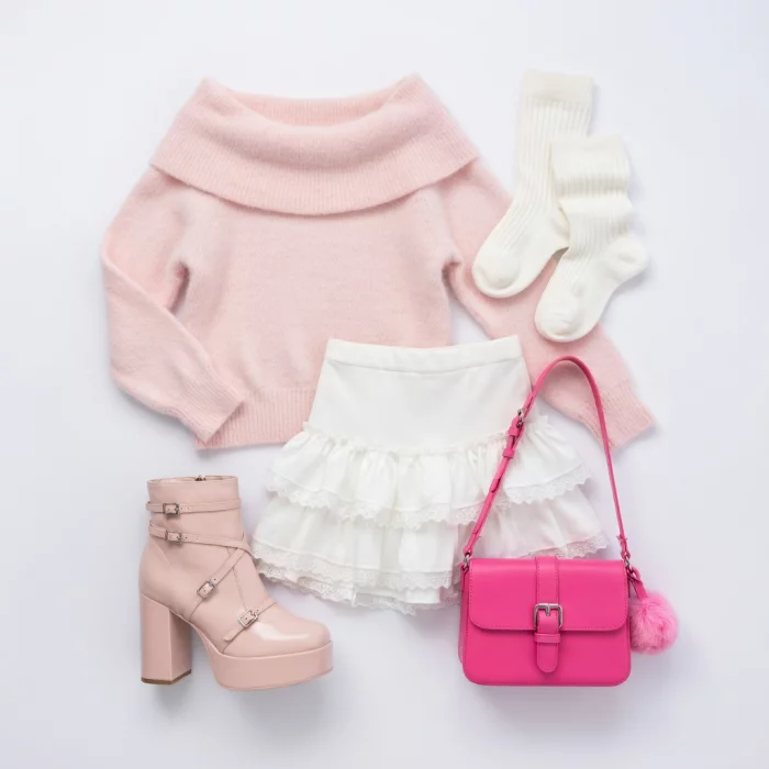 Coquette Pink Fuzzy Sweater Look