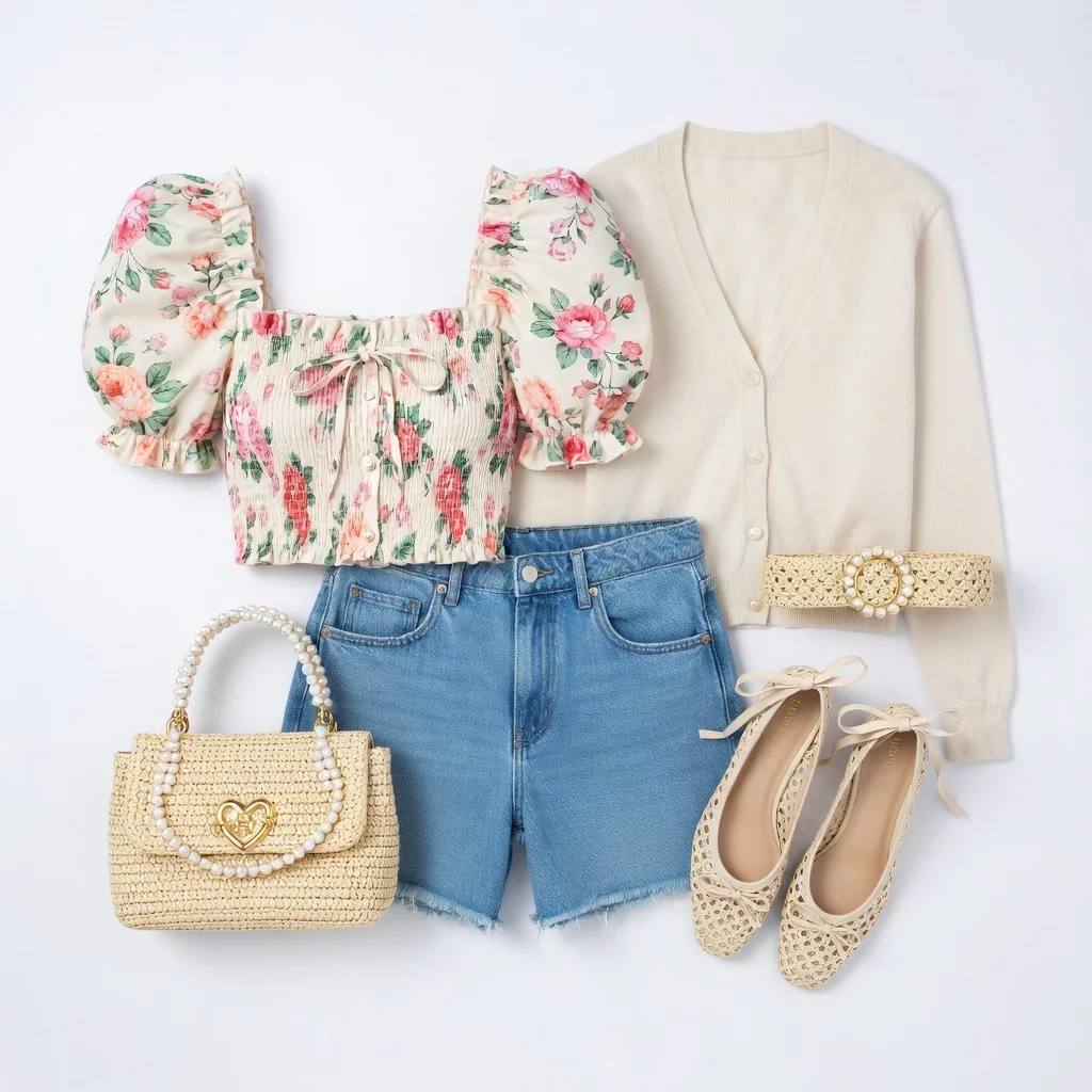 Sweet Floral Coquette Crop & Denim Shorts 💕