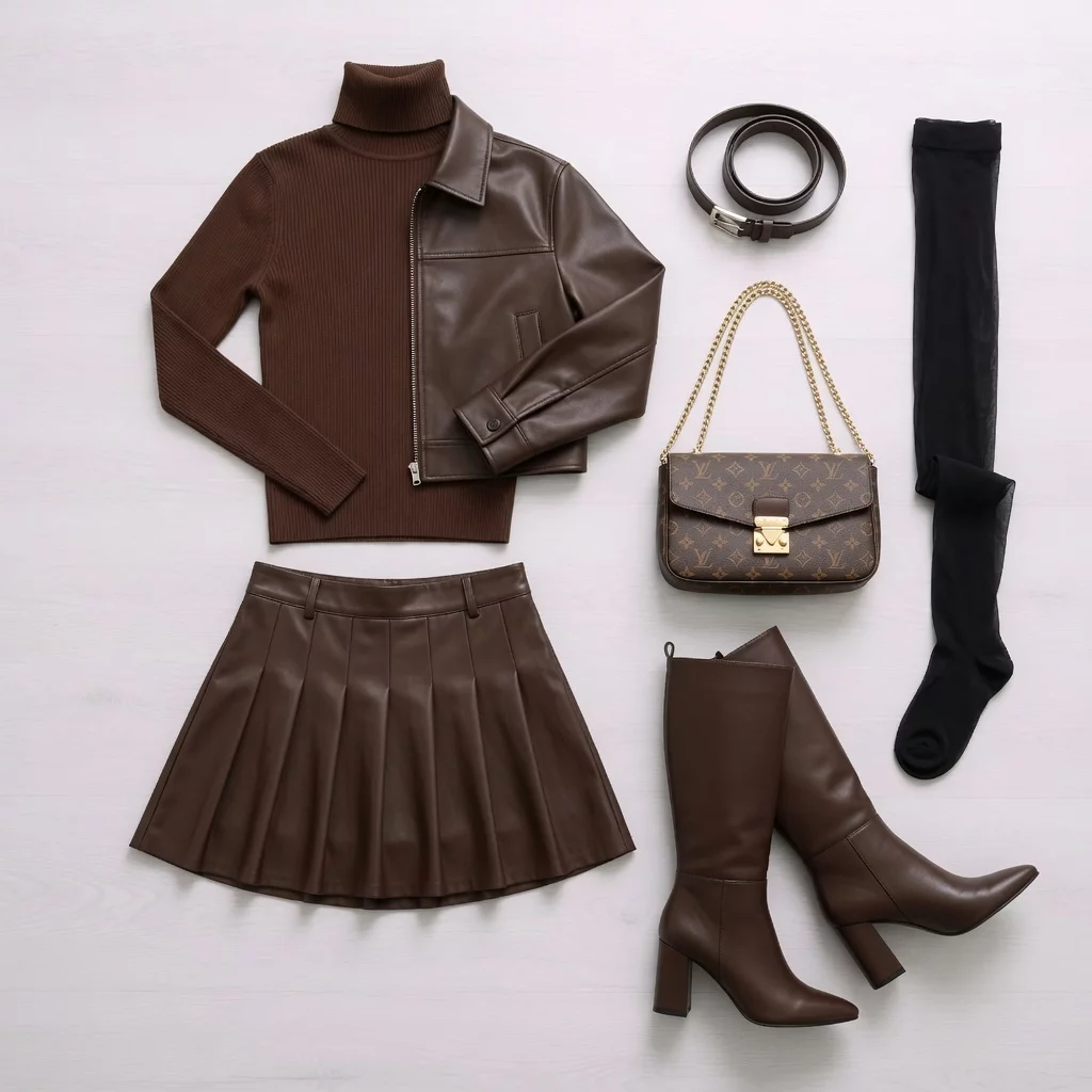 Brown Leather Quiet Luxury Ensemble 100