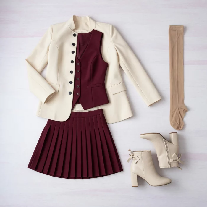 Conjunto Preppy Borgonha e Creme 20