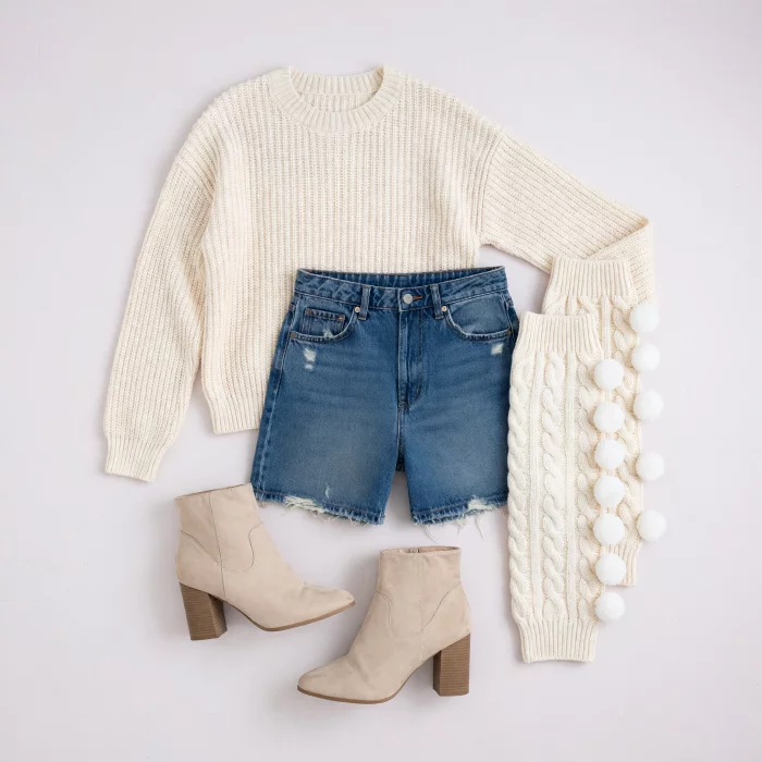 Conjunto Aconchegante de Suéter de Tricô Creme