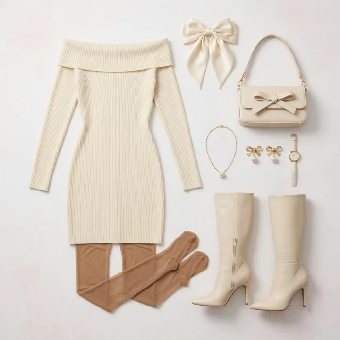 Coquette Cream Knit Dress Ensemble