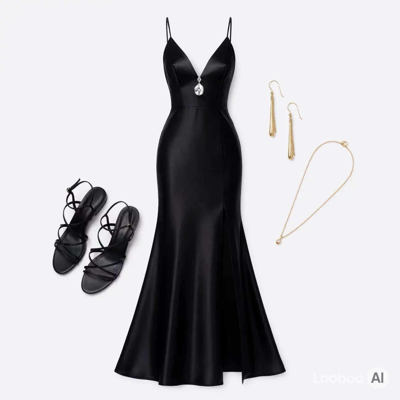 Black Crystal Pendant Maxi Dress