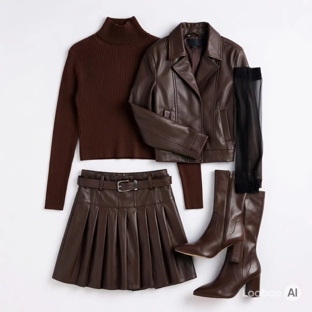 Chicer monochromer brauner Lederlook 40