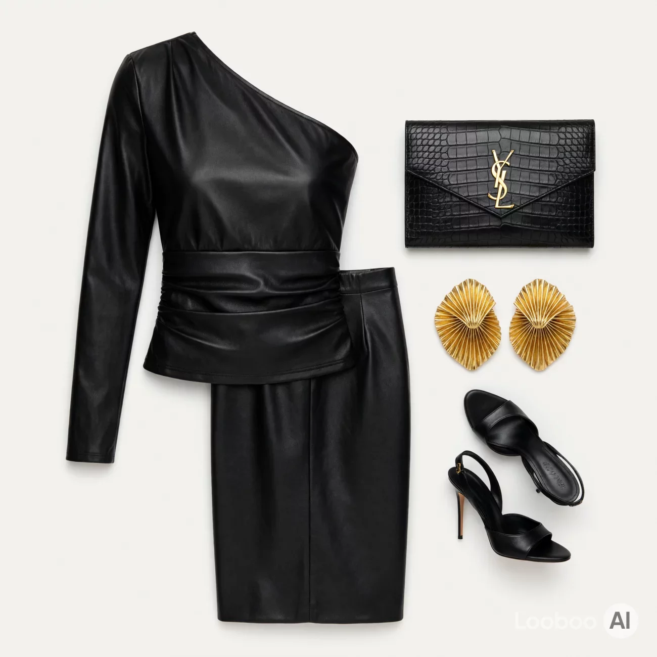 Monochrome Black Leather Asymmetric Ensemble
