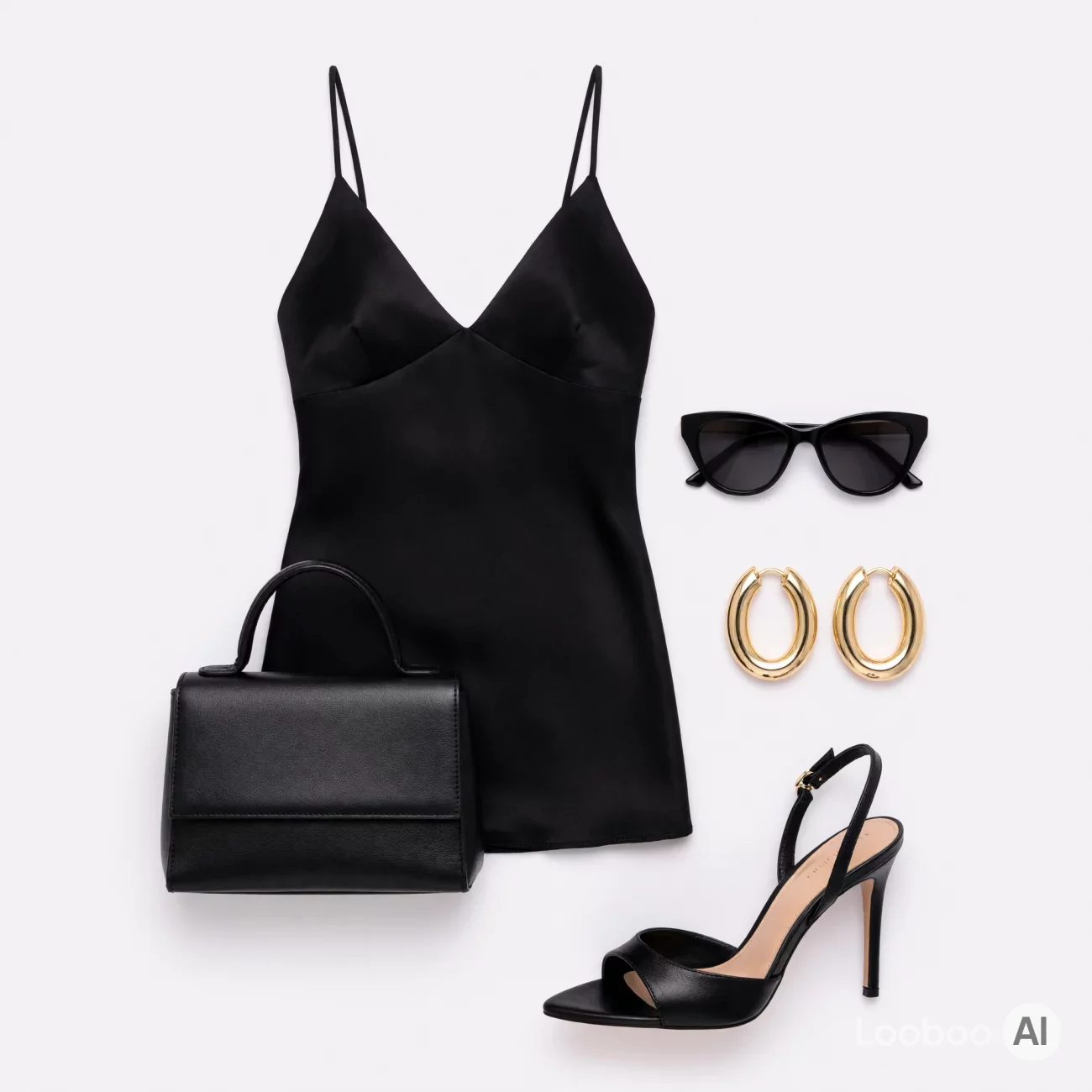 Sleek Black Satin Slip Dress Ensemble