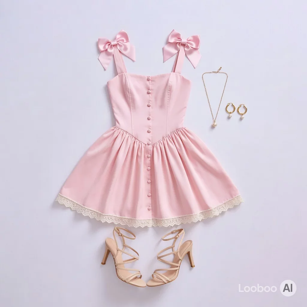 Vestido mini rosa coquette com laços