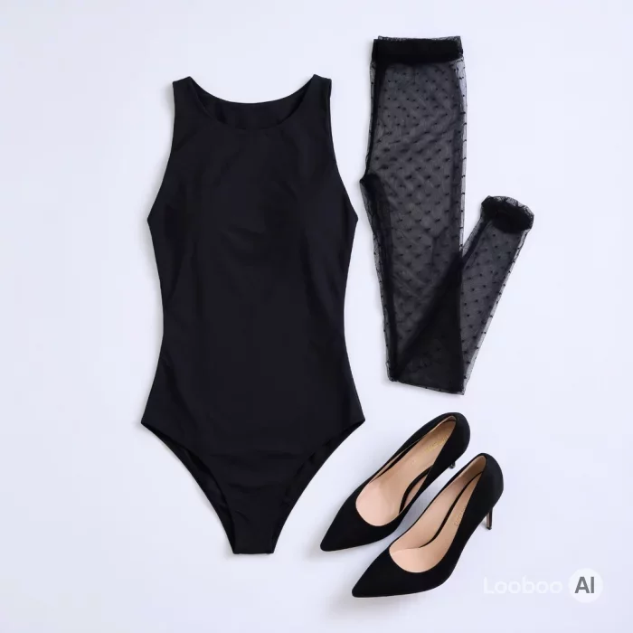 Black Bodysuit & Polka Dot Tights