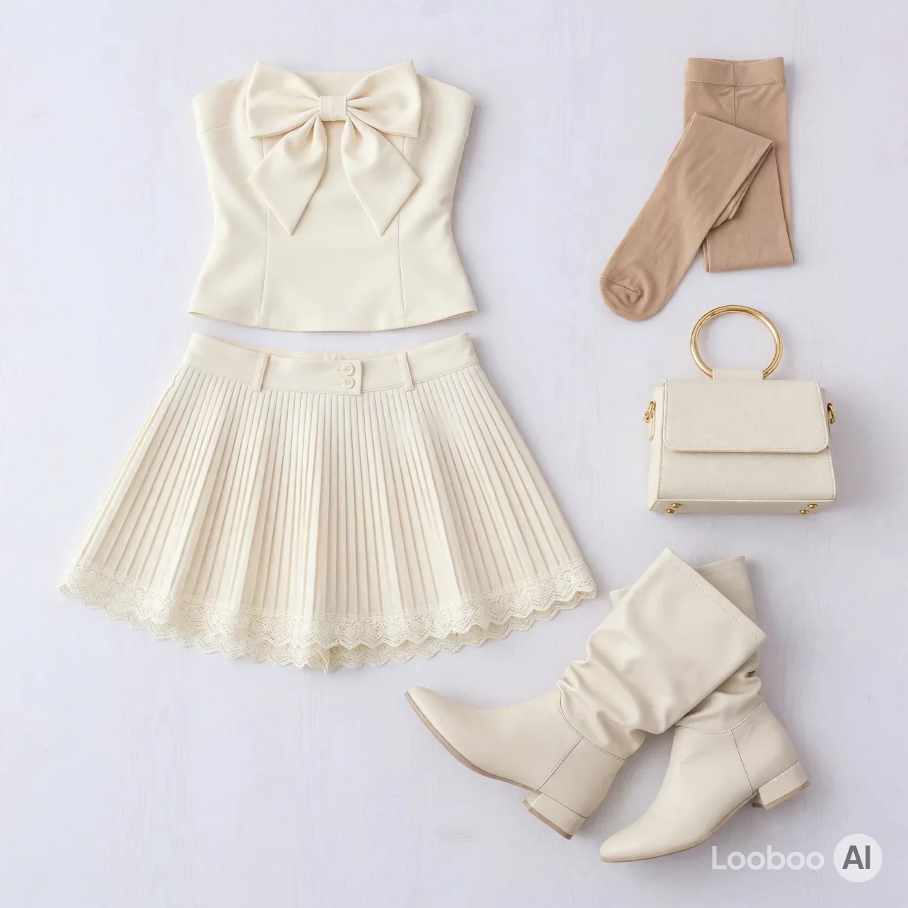 Romantic Cream Bow Strapless Mini Skirt Ensemble