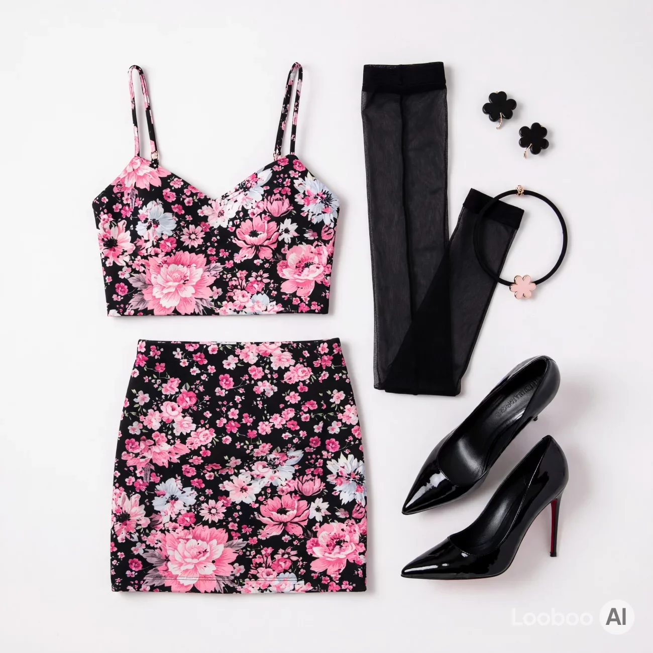 Floral Print Crop Top and Mini Skirt Set