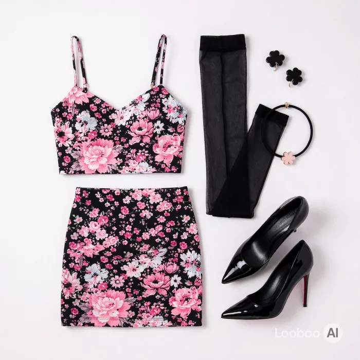 Floral Print Crop Top and Mini Skirt Set