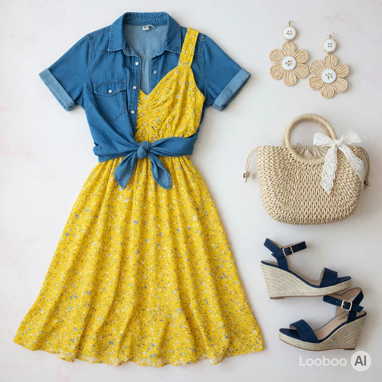 Yellow Floral Denim Summer Charm