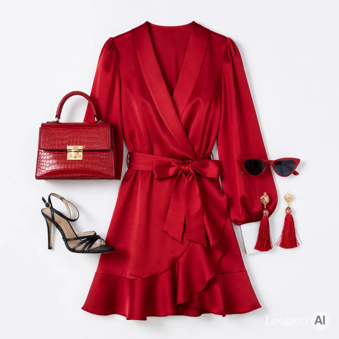 Red Satin Wrap Mini Dress