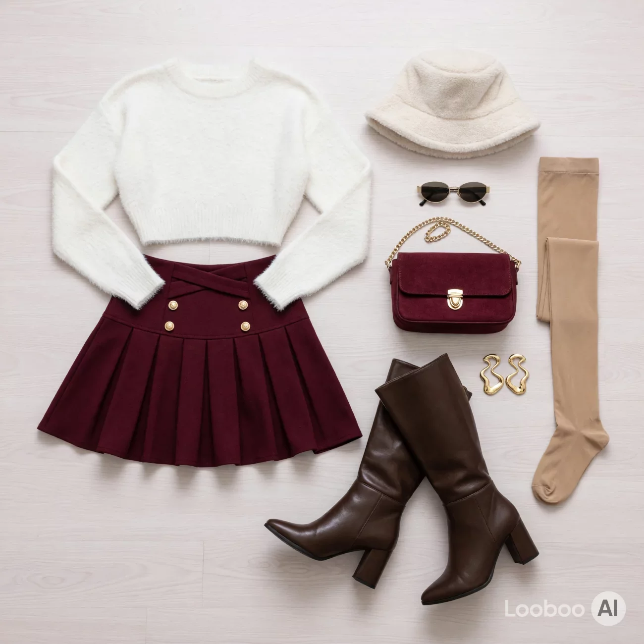 Fuzzy Luxe White and Burgundy Winter Ensemble