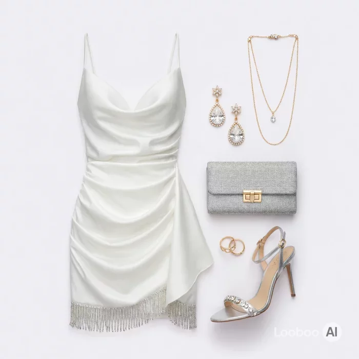 Glamouröses Weißes Satin-Mini-Kleid mit Fransen für Elegante Abende