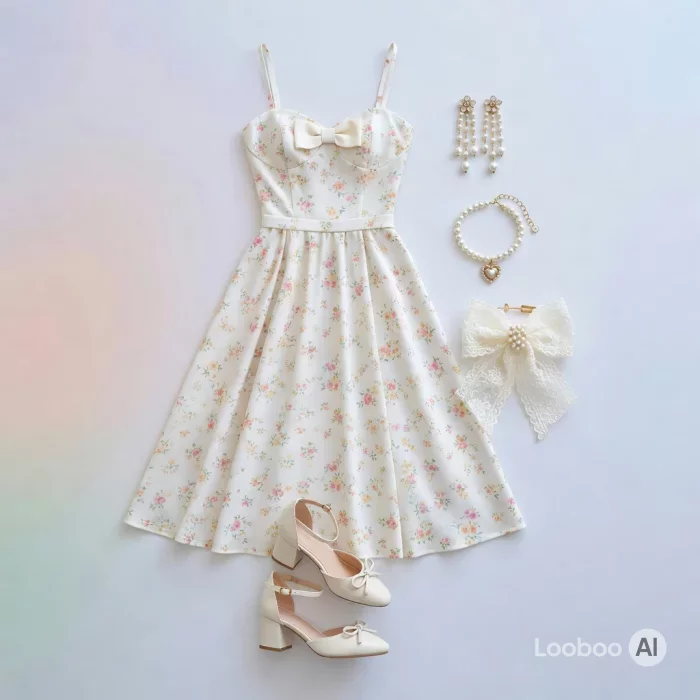 Romantic Floral Midi Dress Ensemble
