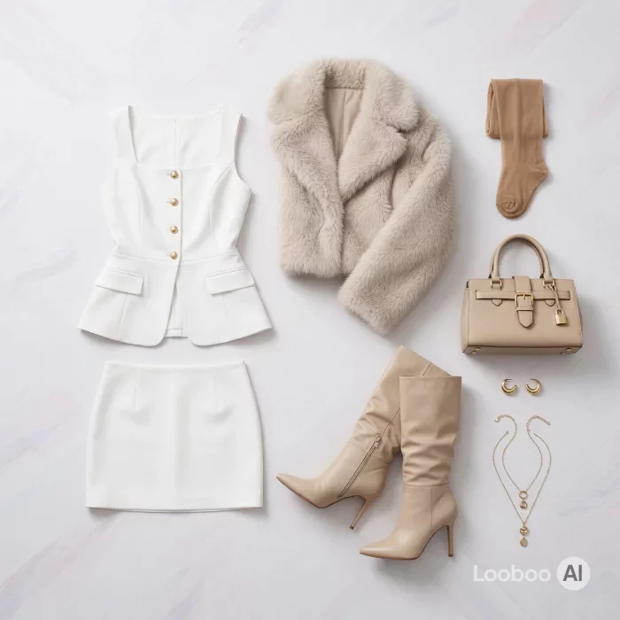 White Fur Jacket Ensemble