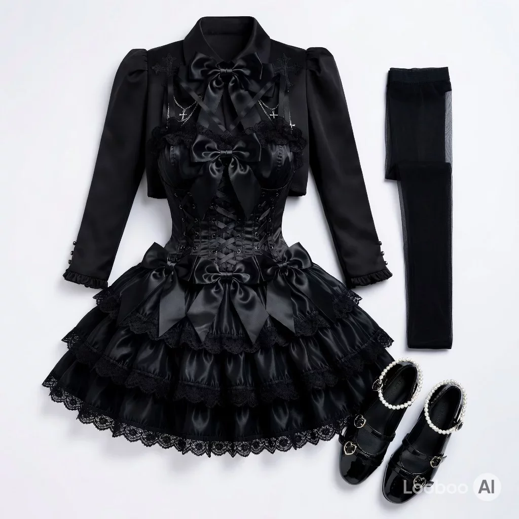 Vestido Lolita Gótico Preto com Bolero 40