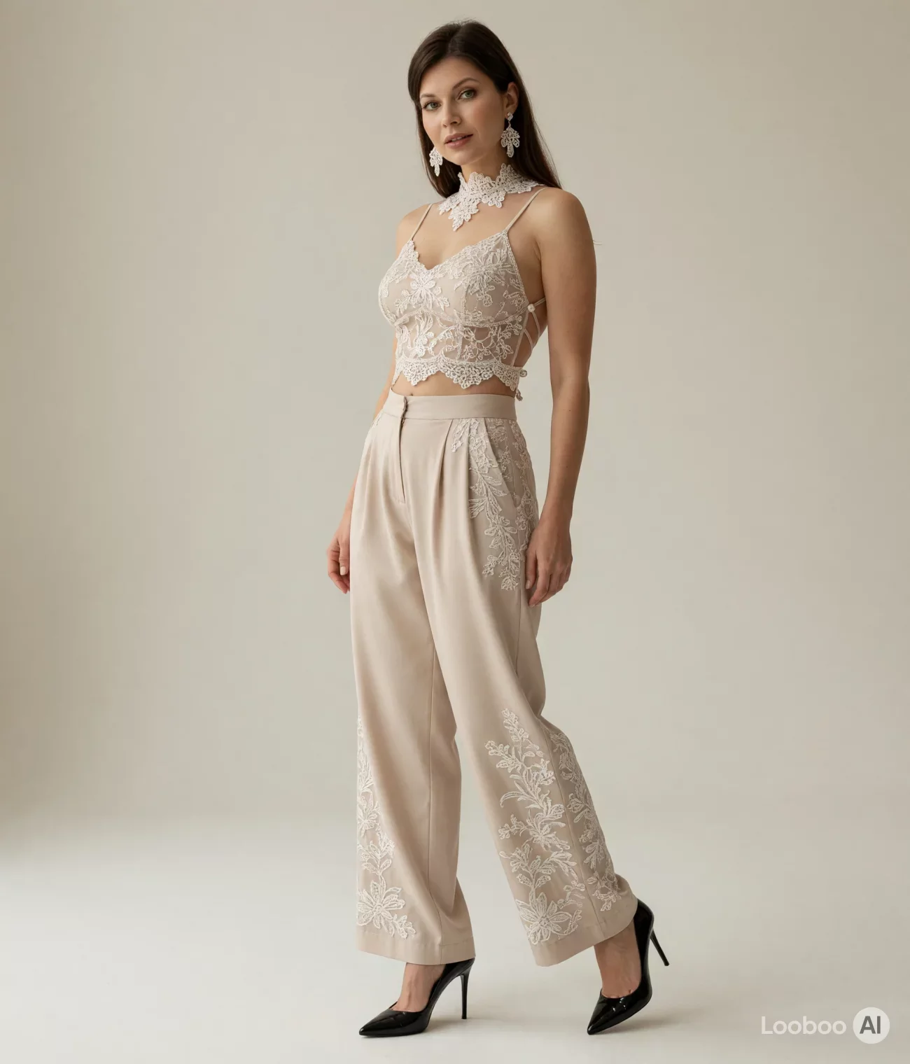 Romantic Beige Lace Two-Piece Ensemble 20