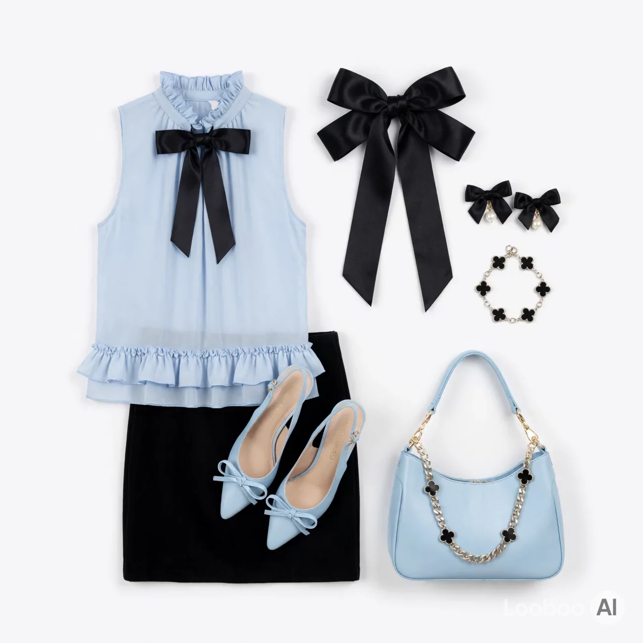 Coquette Pale Blue and Black Ensemble