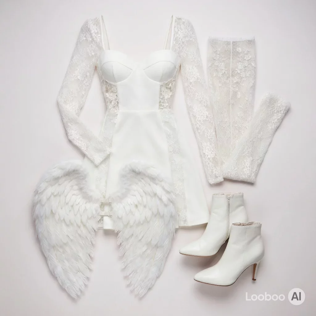 Look angelico con miniabito in pizzo bianco 30